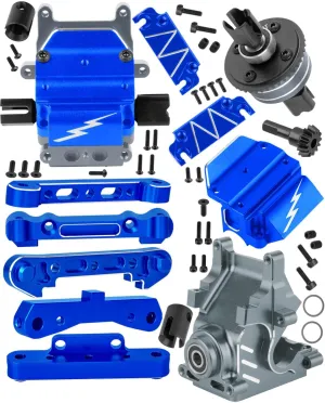 RC Upgrades Part for 1/8 Kraton Outcast Typhon Notorious 6s BLX 1/7 Infraction Felony Mojave 6s BLX Limitless,Aluminum Arm Suspension Mount & Gearbox Case w/43T/13T Diff Gear,Navy Blue