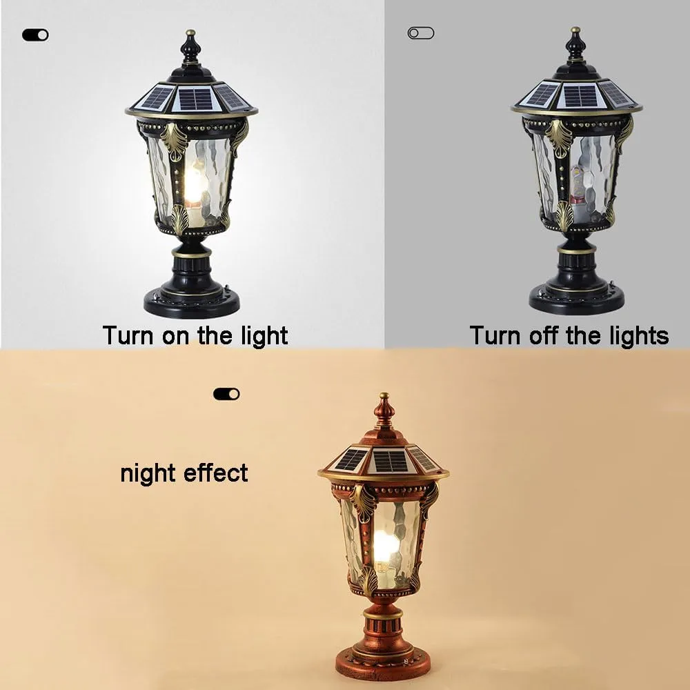 RCIDOS Solar Waterproof Lamp Shade Traditional Column Headlight Outdoor Pillar Head Light Fence Courtyard Lighting Fixture Exterior Post Lantern With Pier Mount Base For Landscape Community Patio Gard