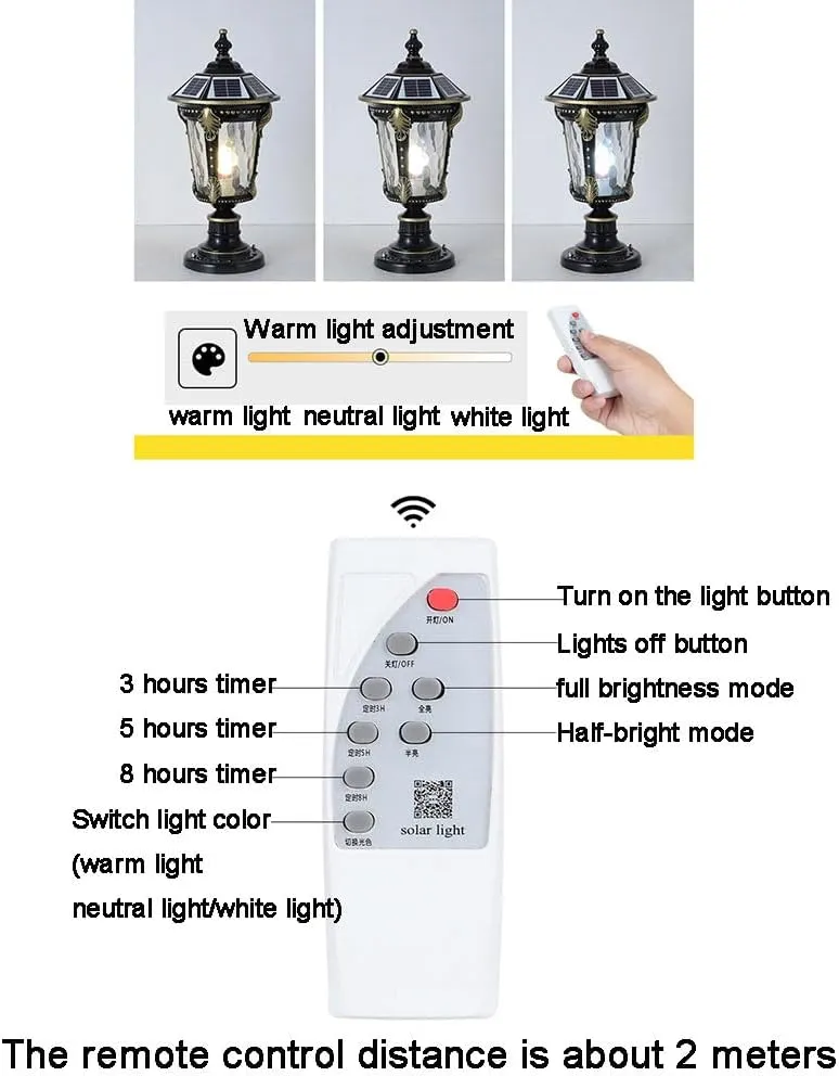RCIDOS Solar Waterproof Lamp Shade Traditional Column Headlight Outdoor Pillar Head Light Fence Courtyard Lighting Fixture Exterior Post Lantern With Pier Mount Base For Landscape Community Patio Gard