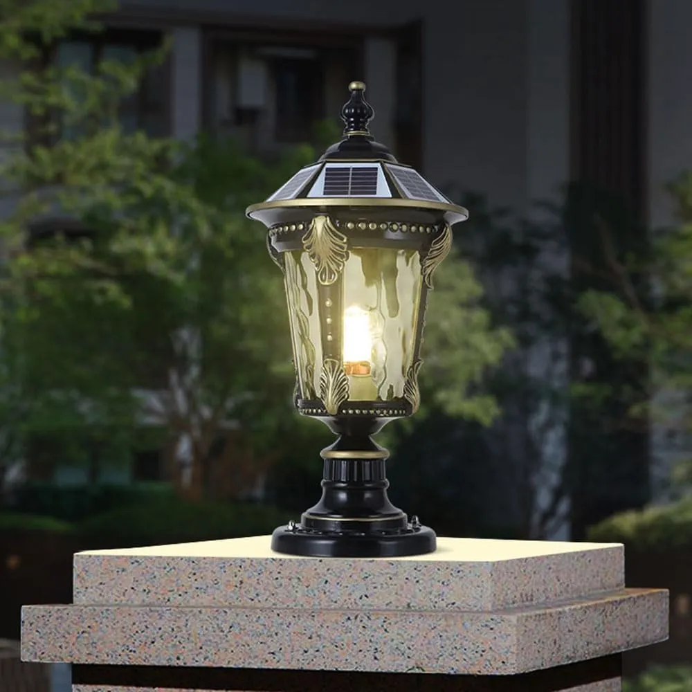 RCIDOS Solar Waterproof Lamp Shade Traditional Column Headlight Outdoor Pillar Head Light Fence Courtyard Lighting Fixture Exterior Post Lantern With Pier Mount Base For Landscape Community Patio Gard