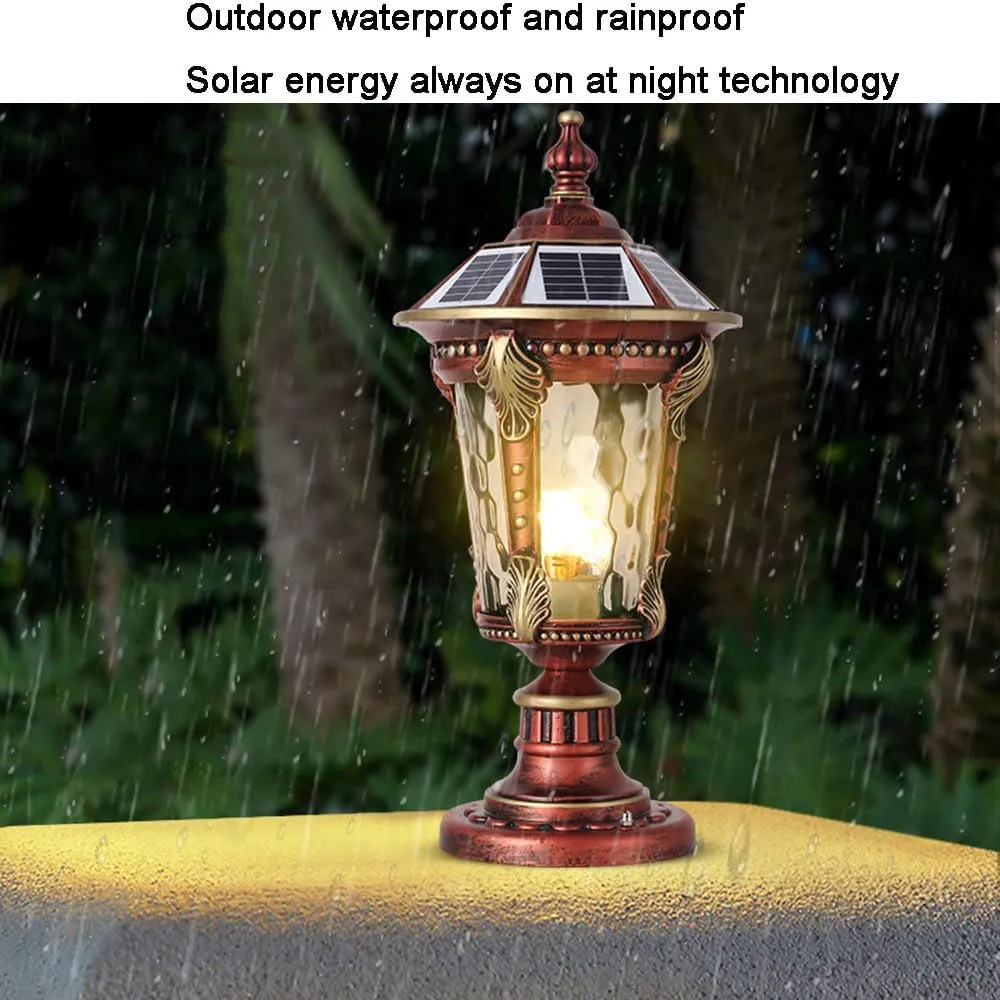 RCIDOS Solar Waterproof Lamp Shade Traditional Column Headlight Outdoor Pillar Head Light Fence Courtyard Lighting Fixture Exterior Post Lantern With Pier Mount Base For Landscape Community Patio Gard