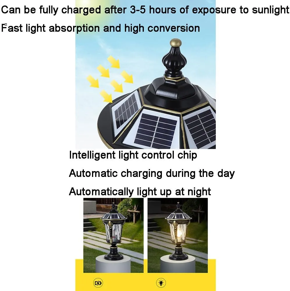 RCIDOS Solar Waterproof Lamp Shade Traditional Column Headlight Outdoor Pillar Head Light Fence Courtyard Lighting Fixture Exterior Post Lantern With Pier Mount Base For Landscape Community Patio Gard
