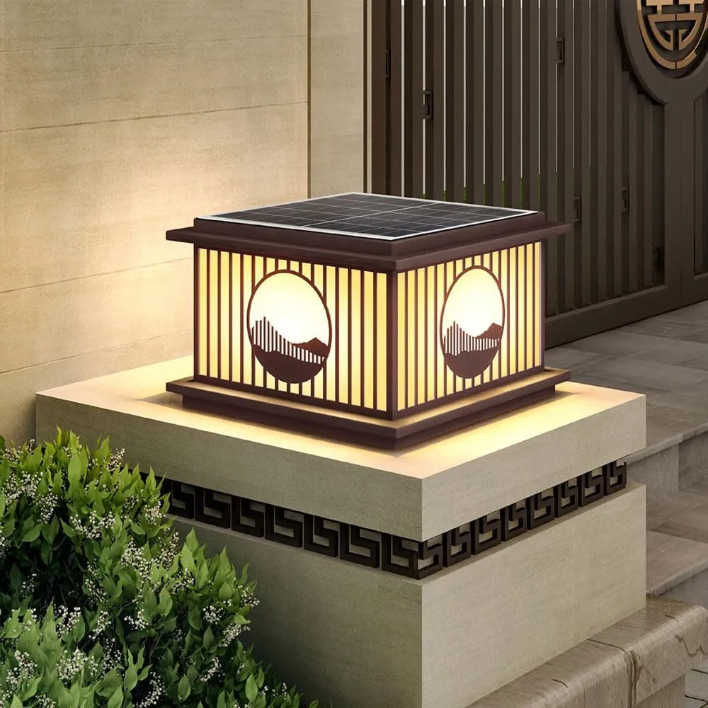 RCIDOS Traditional Solar Column Headlight Acrylic Lamp Shade Outdoor Waterproof IP54 Courtyard Pillar Cap Light Fence Decor Lantern Lighting Fixture Exterior Lamp for Landscape Community Patio Gard