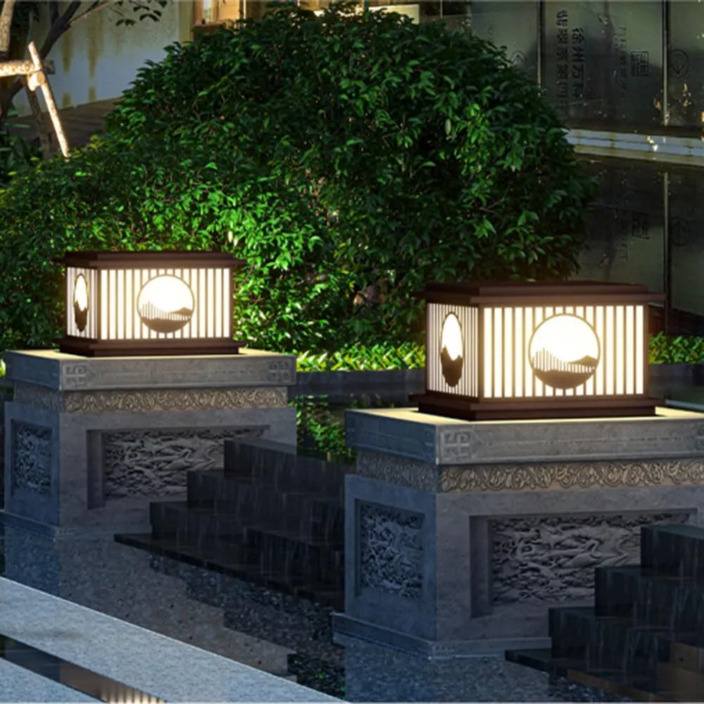 RCIDOS Traditional Solar Column Headlight Acrylic Lamp Shade Outdoor Waterproof IP54 Courtyard Pillar Cap Light Fence Decor Lantern Lighting Fixture Exterior Lamp for Landscape Community Patio Gard