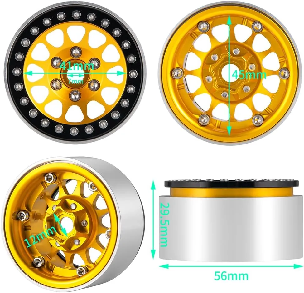 RCLIONS 4PCS 1.9" Beadlock Wheels RC Aluminum Rims for 1/10th AXIAL SCX10,SCX10 II,TRX4,Gen8 Gen7 RC Crawler Car Upgrade Parts