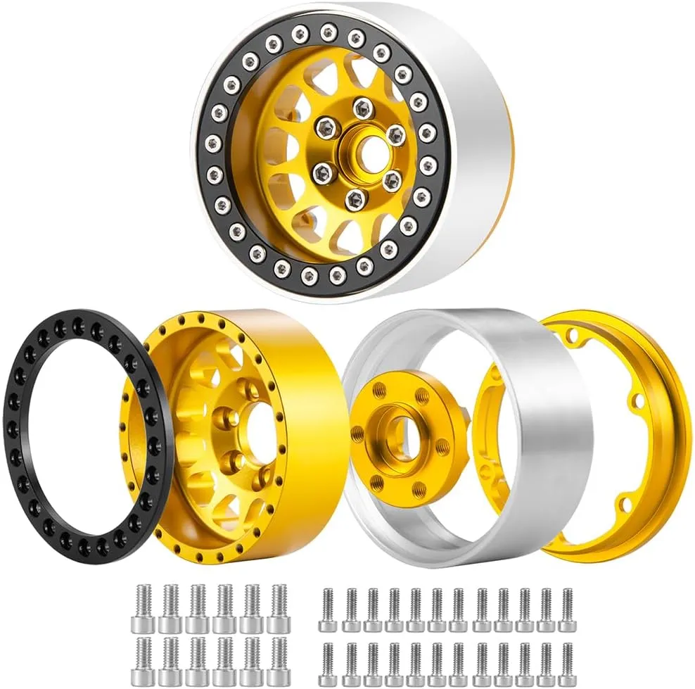 RCLIONS 4PCS 1.9" Beadlock Wheels RC Aluminum Rims for 1/10th AXIAL SCX10,SCX10 II,TRX4,Gen8 Gen7 RC Crawler Car Upgrade Parts