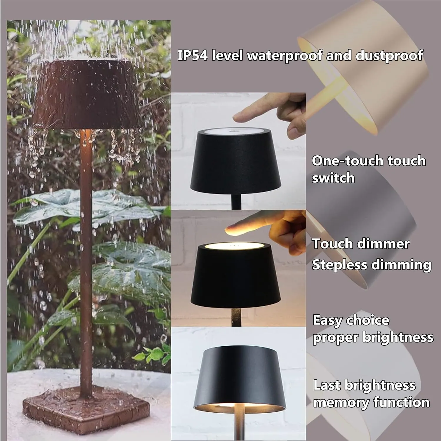Rechargeable led Cordless Table lamp,Aluminum, dimmable, Suitable for Indoor and Outdoor Lighting Gold