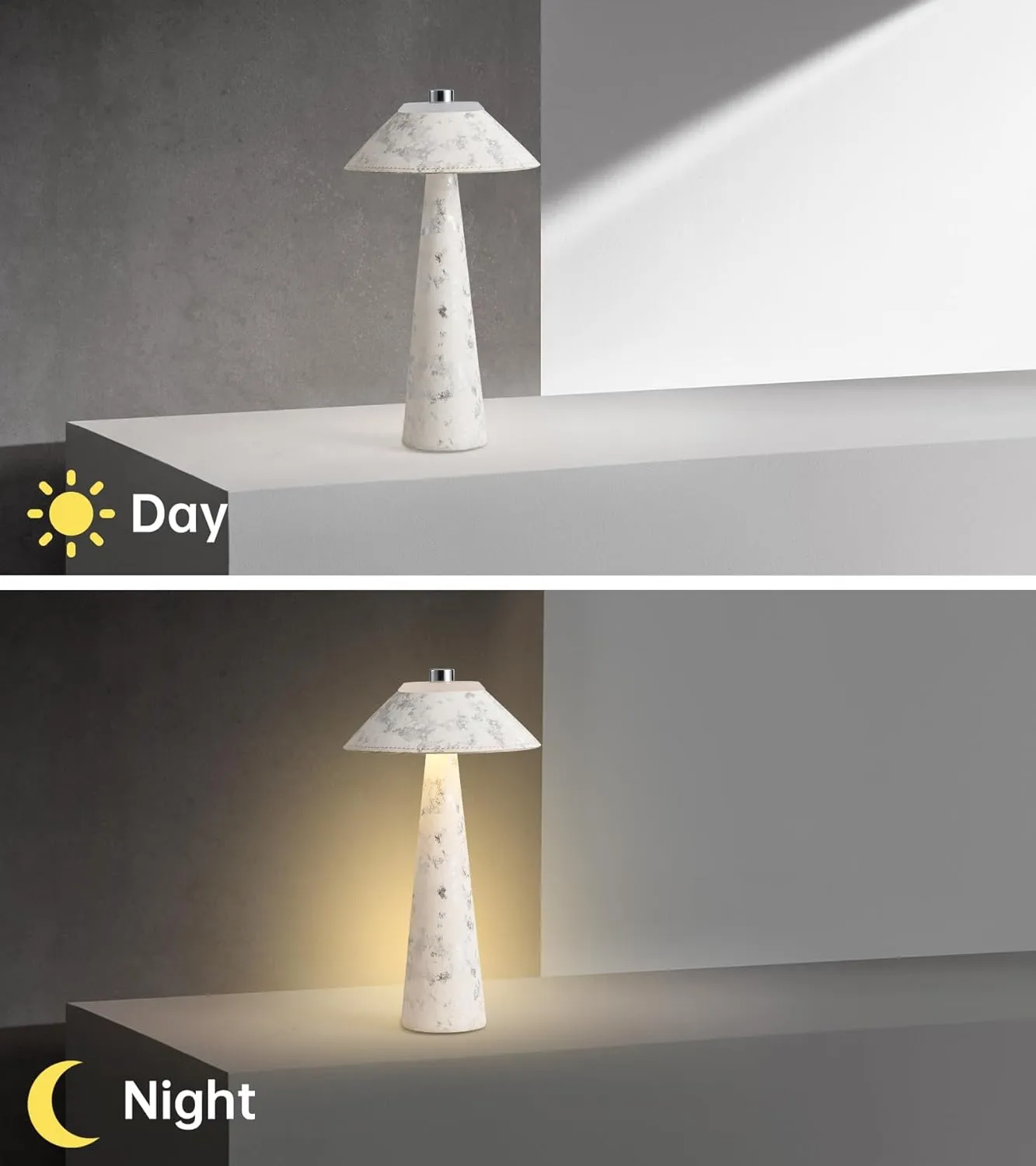 Rechargeable Mushroom Table Lamp Set of 2, Portable Desk Lamp, H11in Battery Operated Bedside Light, Modern Nightstand Light for Bedroom Home Camping Outdoor(White)