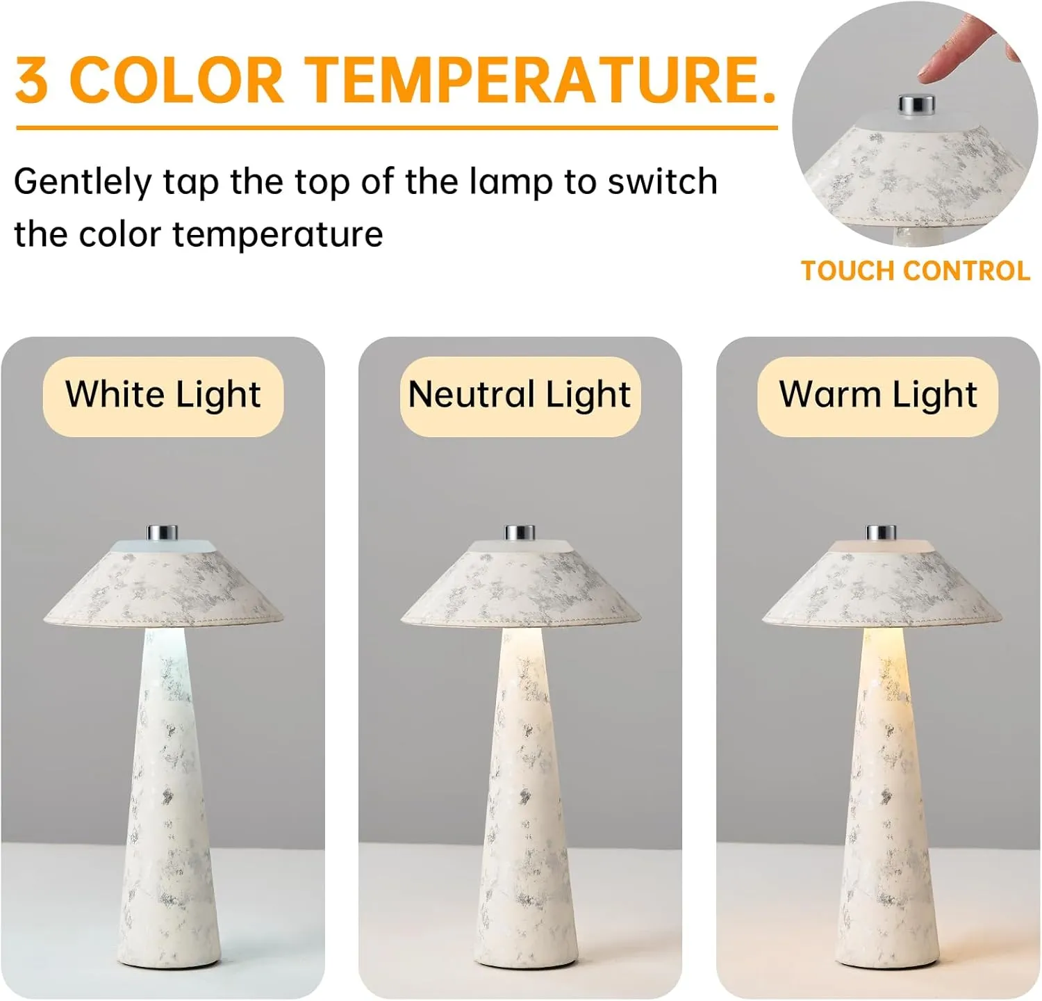 Rechargeable Mushroom Table Lamp Set of 2, Portable Desk Lamp, H11in Battery Operated Bedside Light, Modern Nightstand Light for Bedroom Home Camping Outdoor(White)