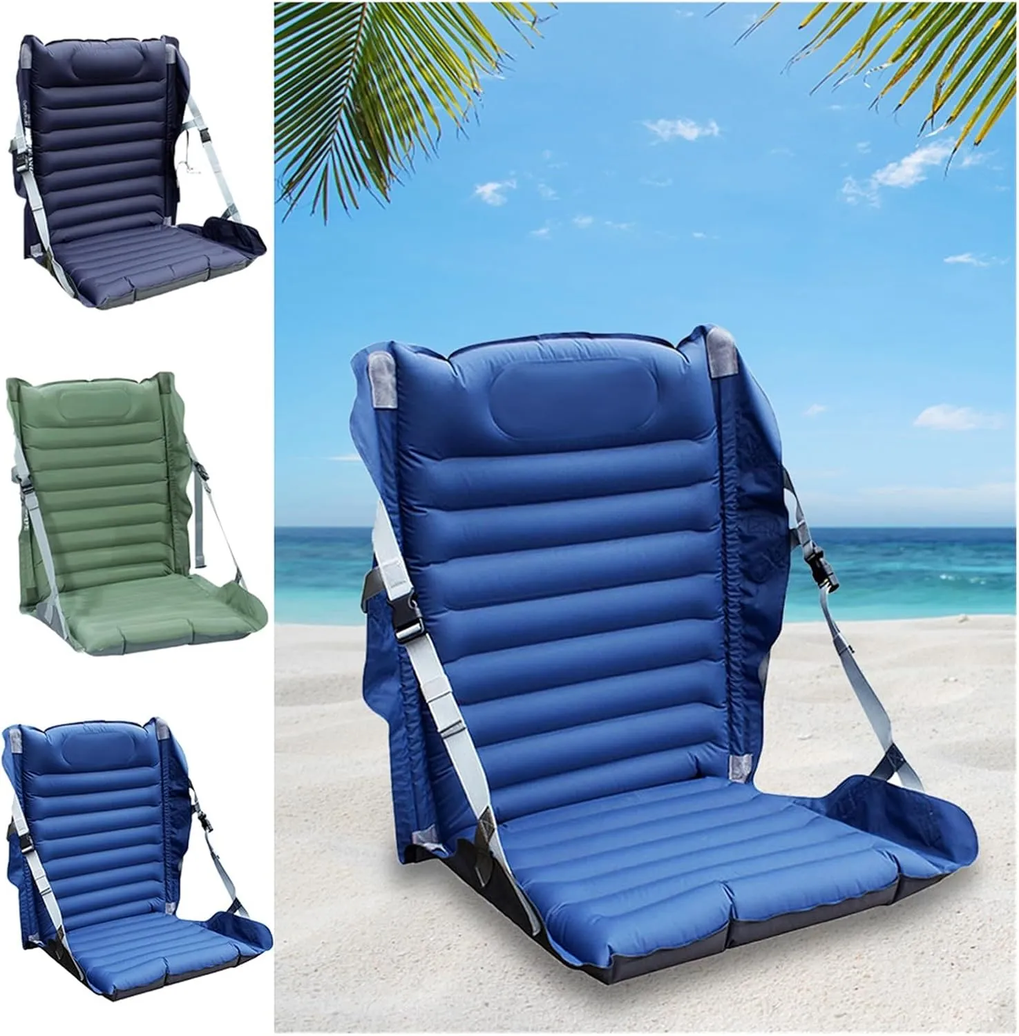 Recliner Portable Air Cushion Inflatable Camping Folding Chair Multi-Angle Adjustable High-Strength Support Camping Hiking Supplies Portable (Color : Sky Blue)