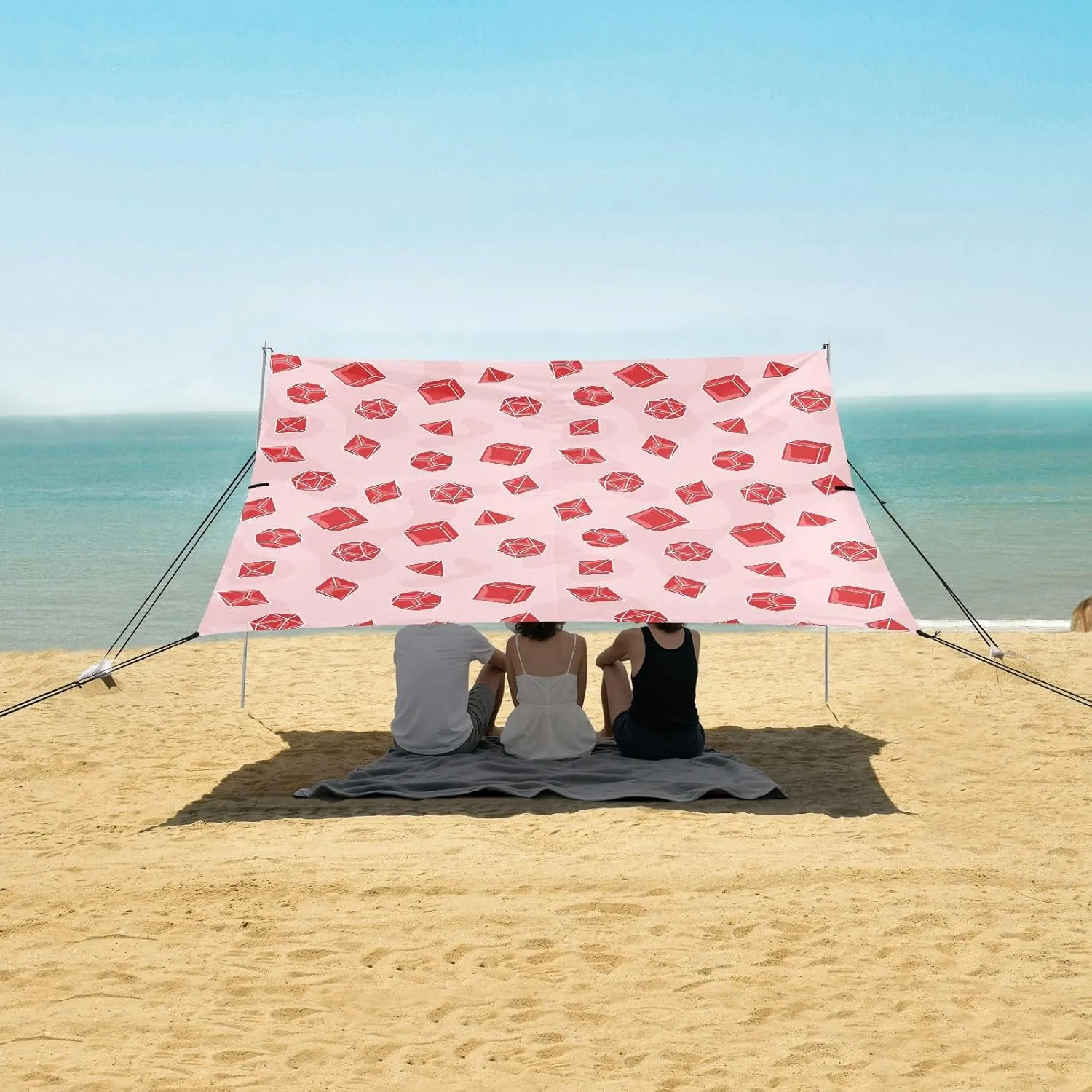 Red Dice Games Beach Canopy Tent Anti-UV & Wind Resistant, Camping Sun Shelter Easy Setup Portable,Outdoor Shade Tents with Sandbags,Sand Shovels,Ground Pegs & Stability Poles