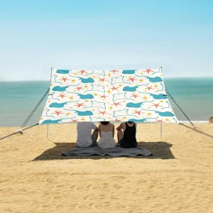 Red Starfish and Stingray Beach Canopy Tent Anti-UV & Wind Resistant, Camping Sun Shelter Easy Setup Portable,Outdoor Shade Tents with Sandbags,Sand Shovels,Ground Pegs & Stability Poles