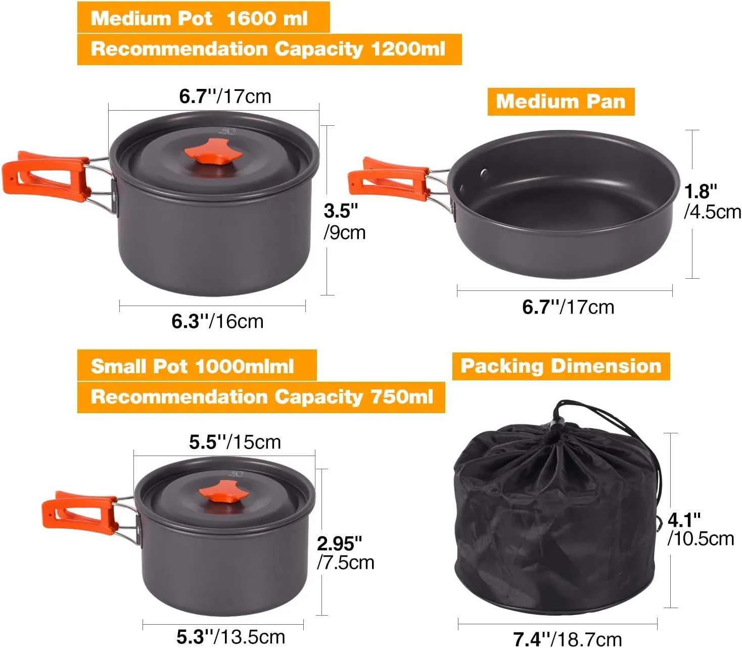 REDCAMP 12/14/19 PCS Camping Cookware Mess Kit Camping Gear Campfire Utensils Lightweight Stackable Pot Pan Bowls Soup Spoon with Storage Bag for Camping, Backpacking, Outdoor Cooking, Picnic