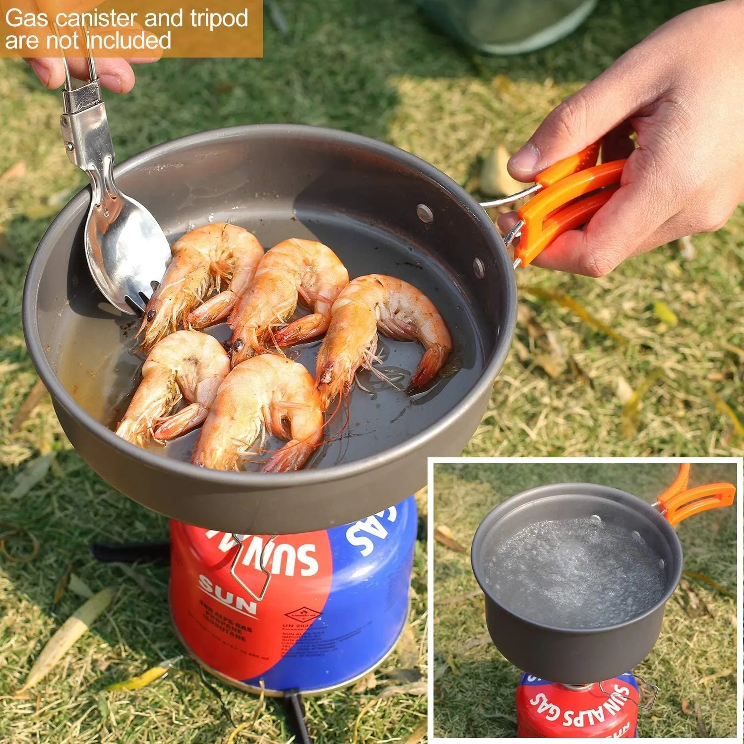REDCAMP 12/14/19 PCS Camping Cookware Mess Kit Camping Gear Campfire Utensils Lightweight Stackable Pot Pan Bowls Soup Spoon with Storage Bag for Camping, Backpacking, Outdoor Cooking, Picnic