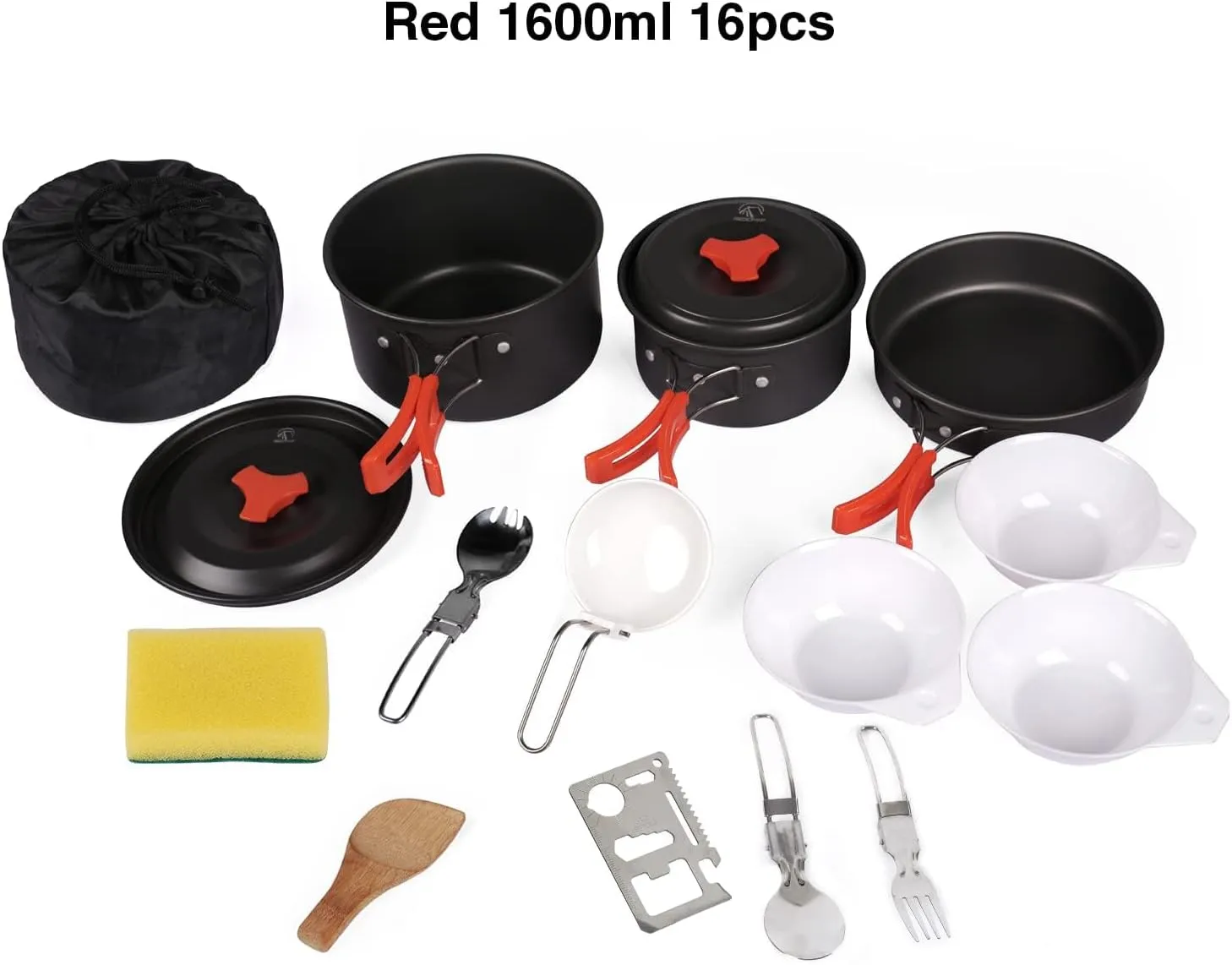 REDCAMP 12/14/19 PCS Camping Cookware Mess Kit Camping Gear Campfire Utensils Lightweight Stackable Pot Pan Bowls Soup Spoon with Storage Bag for Camping, Backpacking, Outdoor Cooking, Picnic
