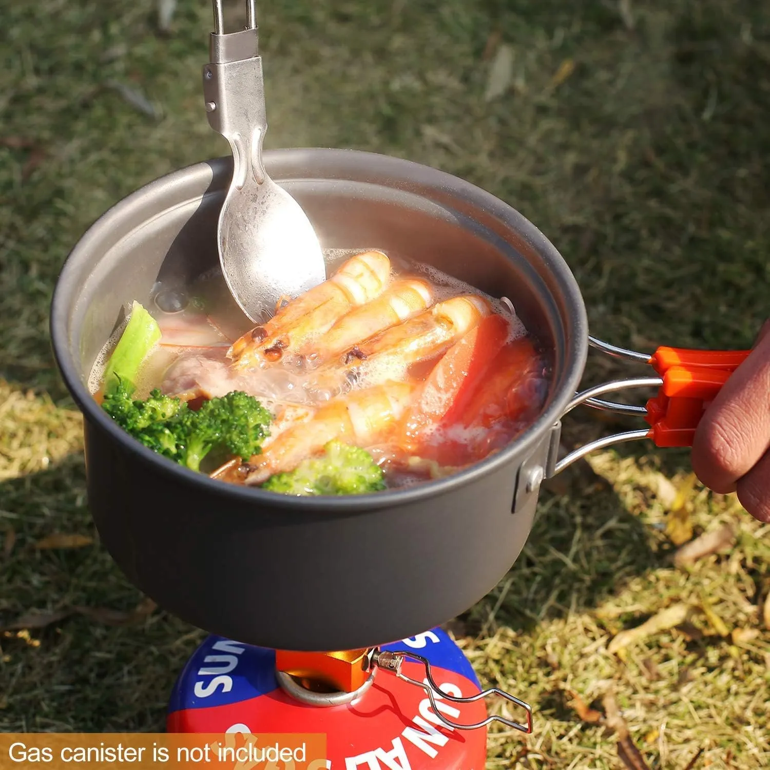 REDCAMP 12/14/19 PCS Camping Cookware Mess Kit Camping Gear Campfire Utensils Lightweight Stackable Pot Pan Bowls Soup Spoon with Storage Bag for Camping, Backpacking, Outdoor Cooking, Picnic