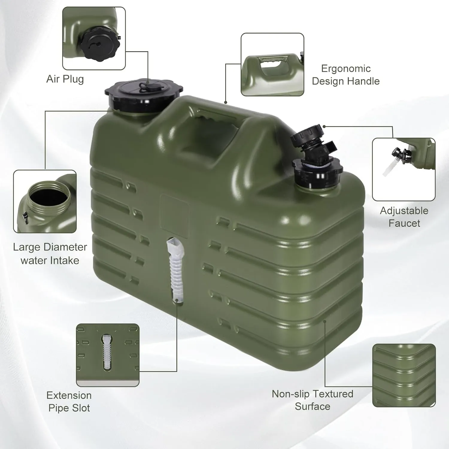 REDCAMP 4 Gallon/15L Portable Water Container with Spigot, Camping Water Jug for Camping, Emergency, Hiking & Car. Green