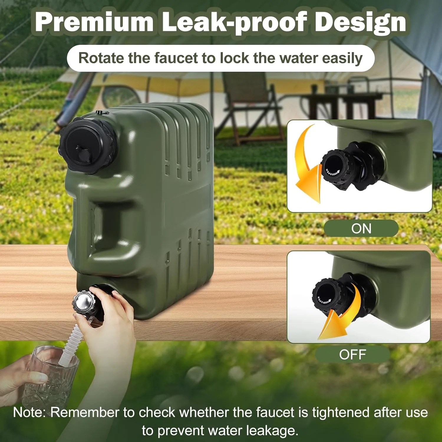 REDCAMP 4 Gallon/15L Portable Water Container with Spigot, Camping Water Jug for Camping, Emergency, Hiking & Car. Green