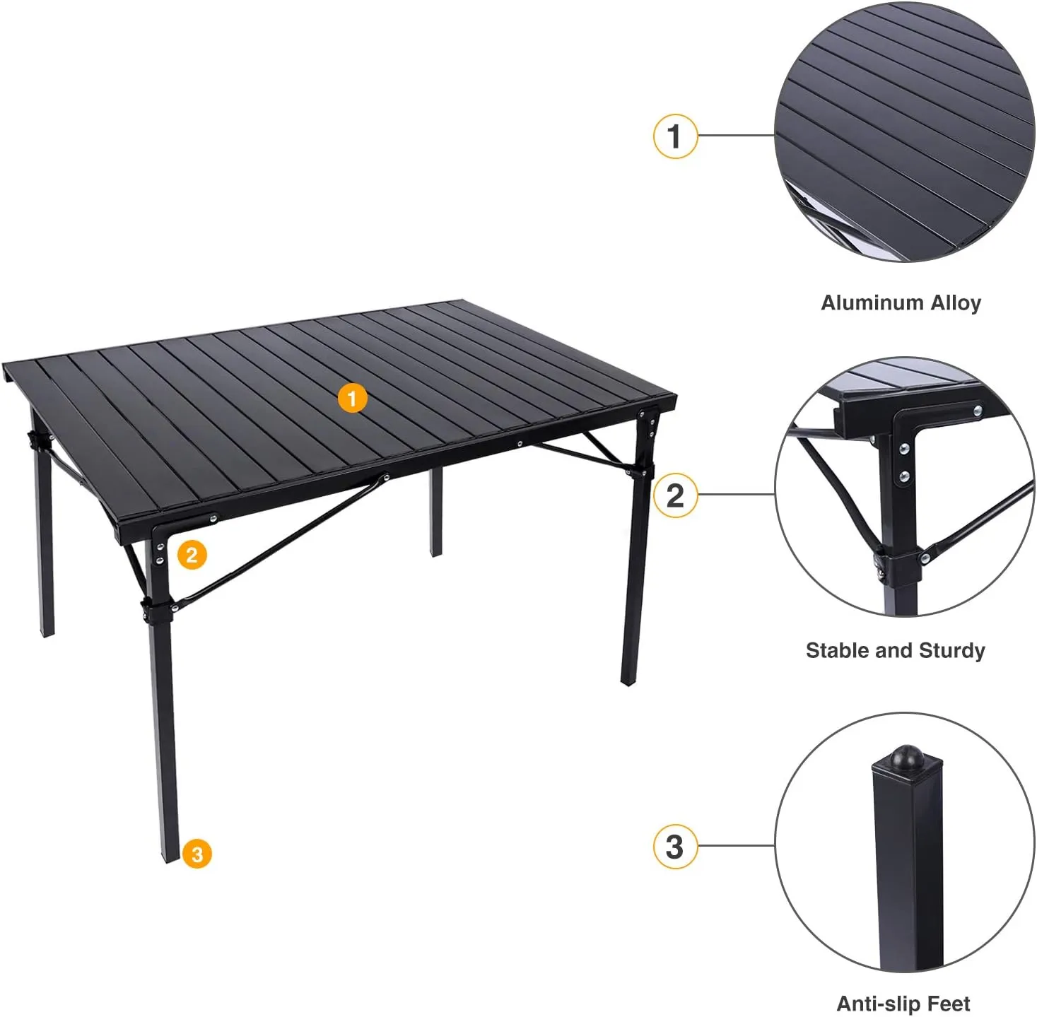 REDCAMP Roll Up Camping Tables That Fold Up, Lightweight Portable Compact Metal Camp Table for Grill Outdoor Picnic, Black Long