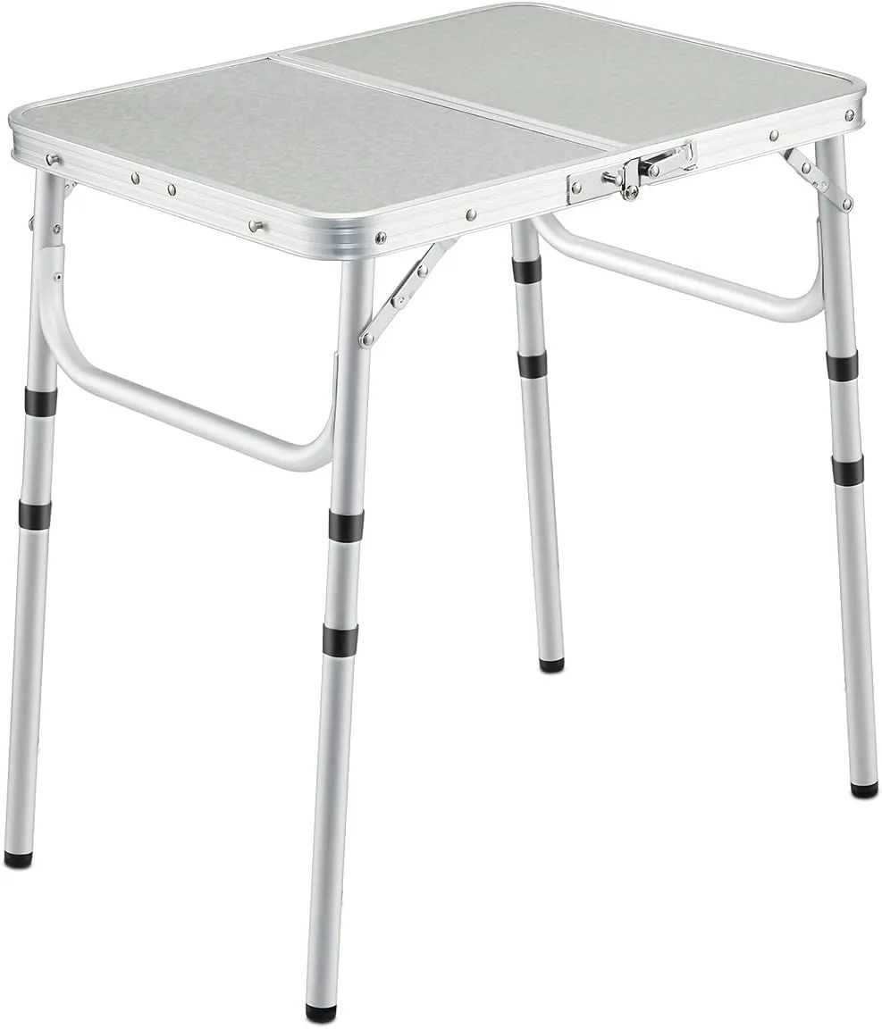 REDCAMP Small Camping Table 2 Foot, Portable Aluminum Folding Table Adjustable Height Lightweight for Picnic Beach Outdoor Indoor, White 24 x 16 inch (3 Heights)