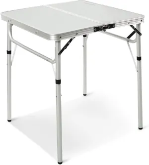REDCAMP Small Square Folding Table 2 Foot Adjustable Height, Portable Aluminum Camping Table Lightweight for Picnic Beach Outdoor Indoor, White 24 x 24 inch