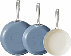 Redchef Non Stick Ceramic Frying Pan Set, Non Toxic Ceramic Pans for Cooking, 8" 9.5" 11" Skillet Set, No PFAS & PTFE & PFOA with Stainless Steel Handle, Dishwasher & Oven Safe Max up to 842°F (Blue)