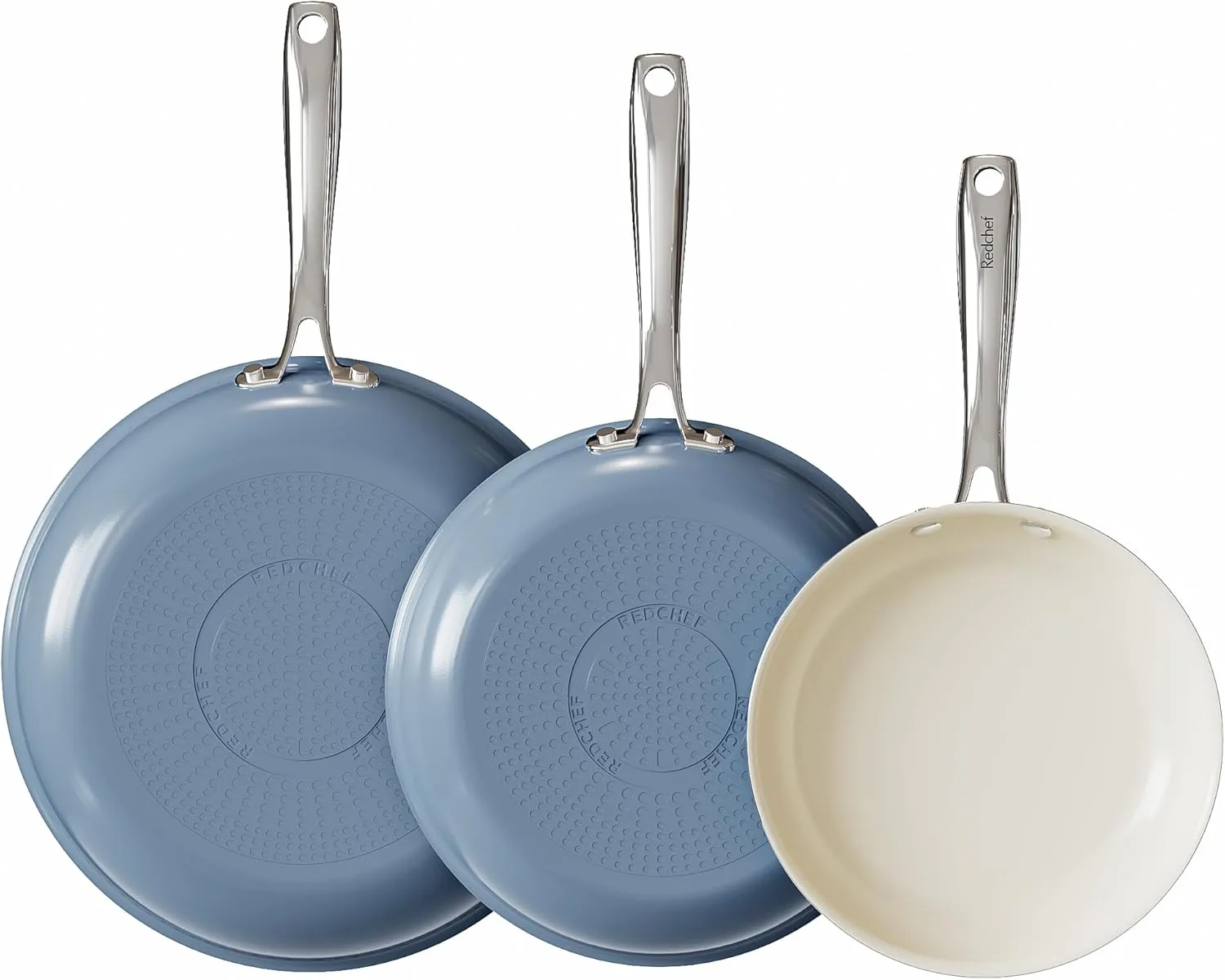 Redchef Non Stick Ceramic Frying Pan Set, Non Toxic Ceramic Pans for Cooking, 8" 9.5" 11" Skillet Set, No PFAS & PTFE & PFOA with Stainless Steel Handle, Dishwasher & Oven Safe Max up to 842°F (Blue)