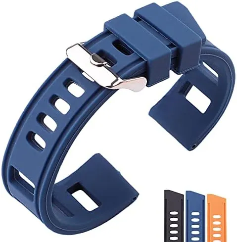 Replacement Watch Straps Rubber Watch Band Strap 20mm 22mm Orange Blue Black Women Men Waterproof Soft Silicone Watchbands (Band Color : BLACK, Band Width : 22mm)