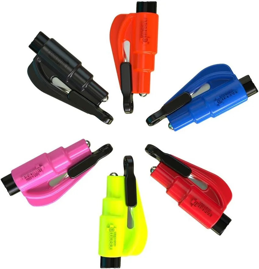 Resqme Pack of 2, The Original Emergency Keychain Car Escape Tool, 2-in-1 Seatbelt Cutter and Window Breaker, Made in USA, Safety Yellow