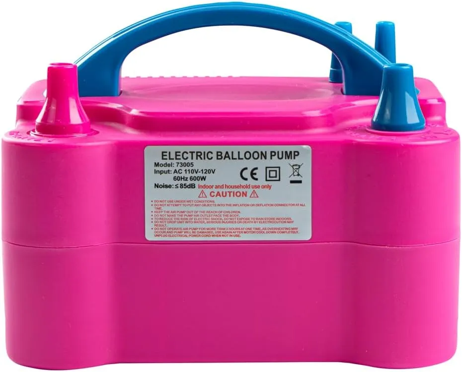 Restaurantware Balloonify 600W Electric Air Pump 1 Portable Balloon Inflator - Dual Modes Two Nozzle Sizes Pink & Blue Plastic Air Pump For Balloons 110V powerchord Double Inflation Design