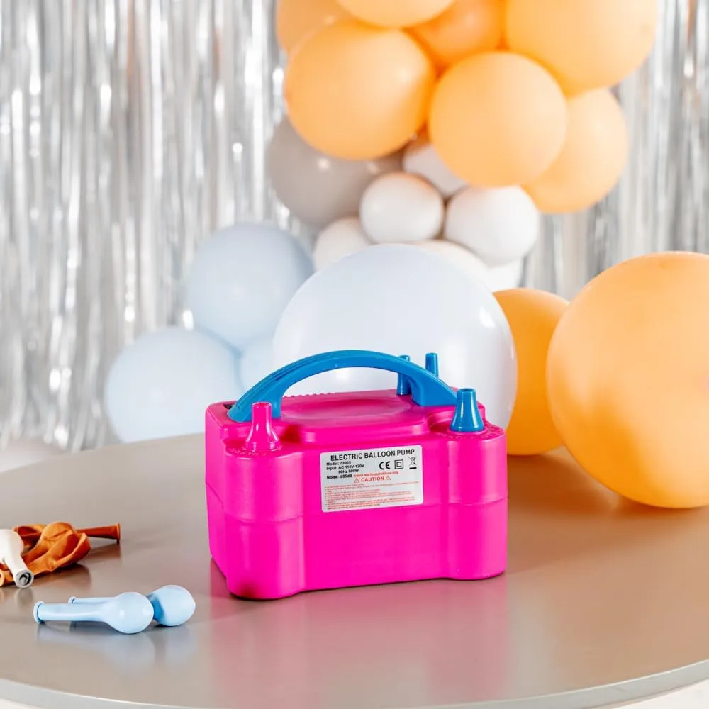 Restaurantware Balloonify 600W Electric Air Pump 1 Portable Balloon Inflator - Dual Modes Two Nozzle Sizes Pink & Blue Plastic Air Pump For Balloons 110V powerchord Double Inflation Design