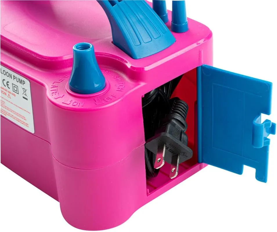 Restaurantware Balloonify 600W Electric Air Pump 1 Portable Balloon Inflator - Dual Modes Two Nozzle Sizes Pink & Blue Plastic Air Pump For Balloons 110V powerchord Double Inflation Design