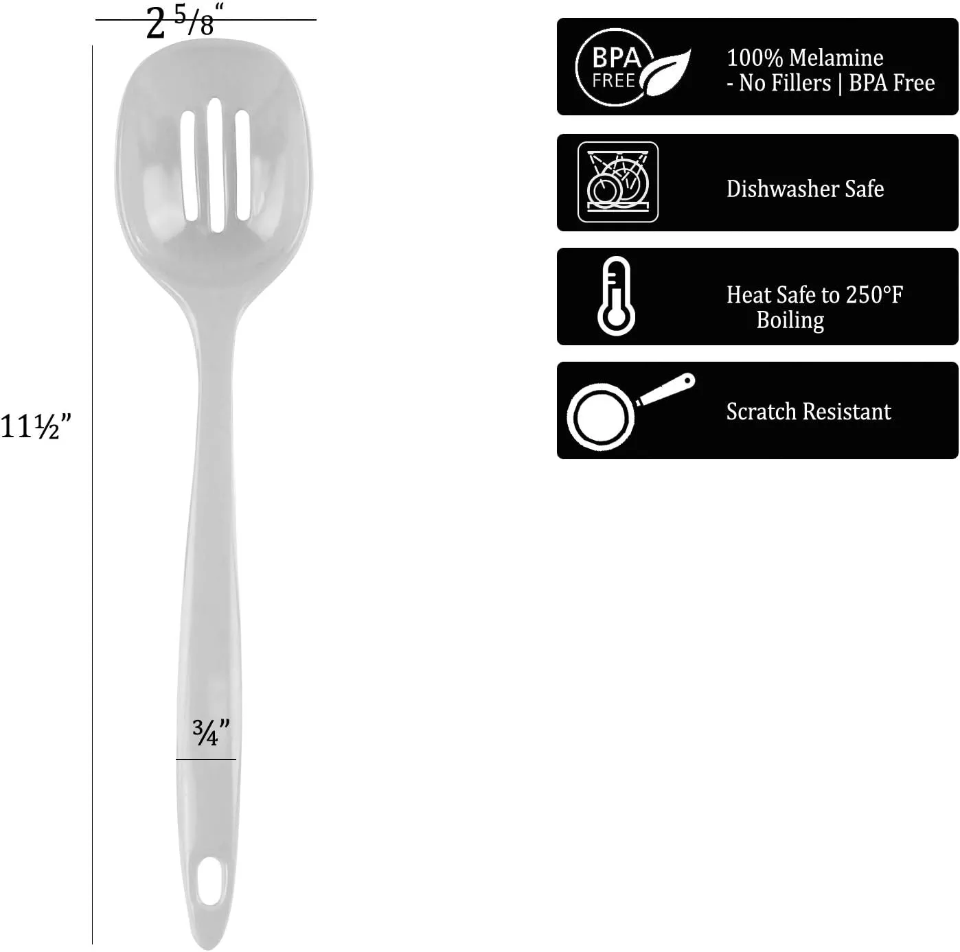 Reston Lloyd Melamine Slotted Spoon Kitchen Utensil, Premium Quality Utensil with Heat Resistant Ergonomic Handle, Durable BPA-Free Plastic, 11.5 inch long, Set of 6,