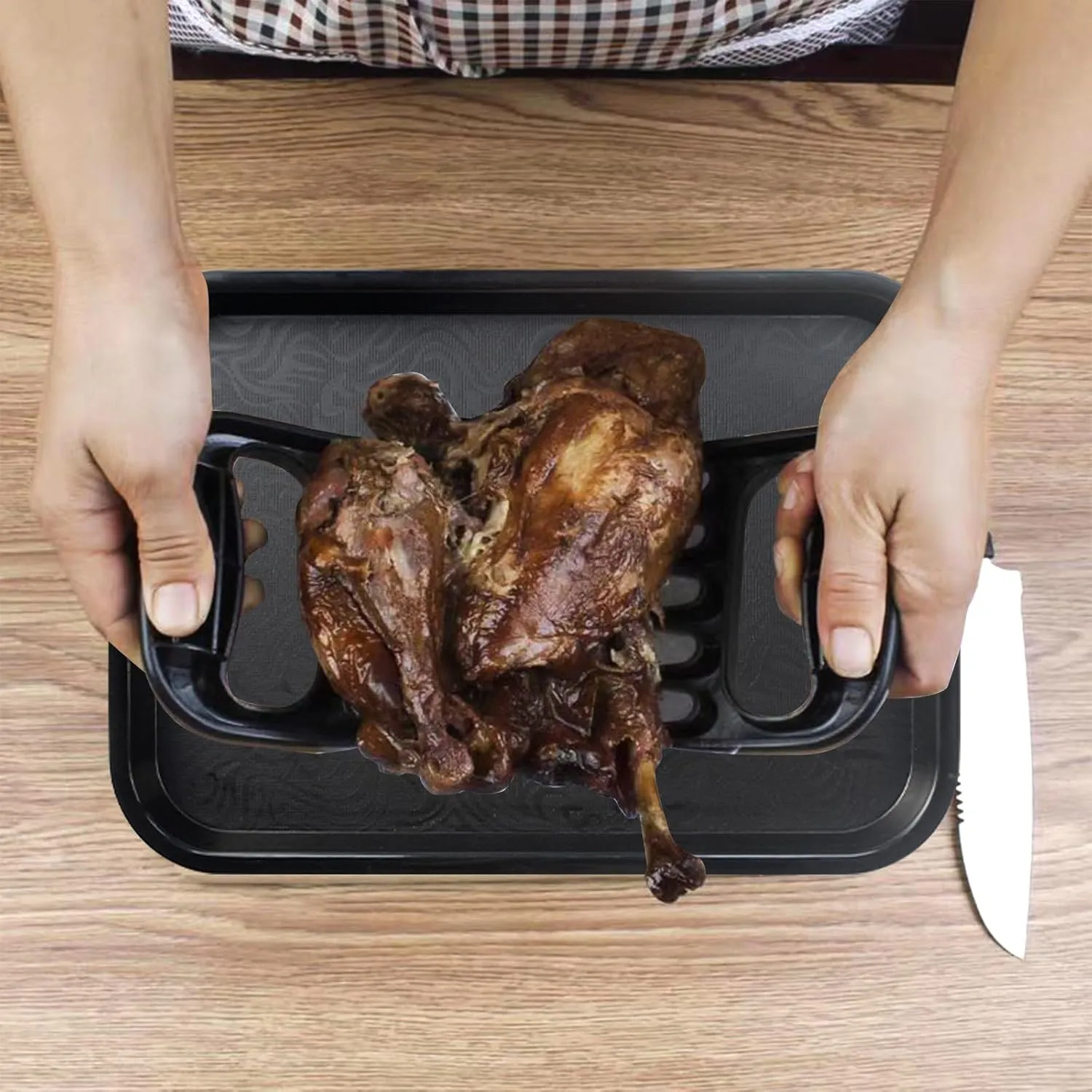 Rib Rack for Smoking, Black Non-Stick Coated Steel 11 in Rib Rack with 2 Meat Shredder Claws, Black PP Tray, Perfect for Grilling, Smoking, BBQ Accessories and Outdoor BBQ Set