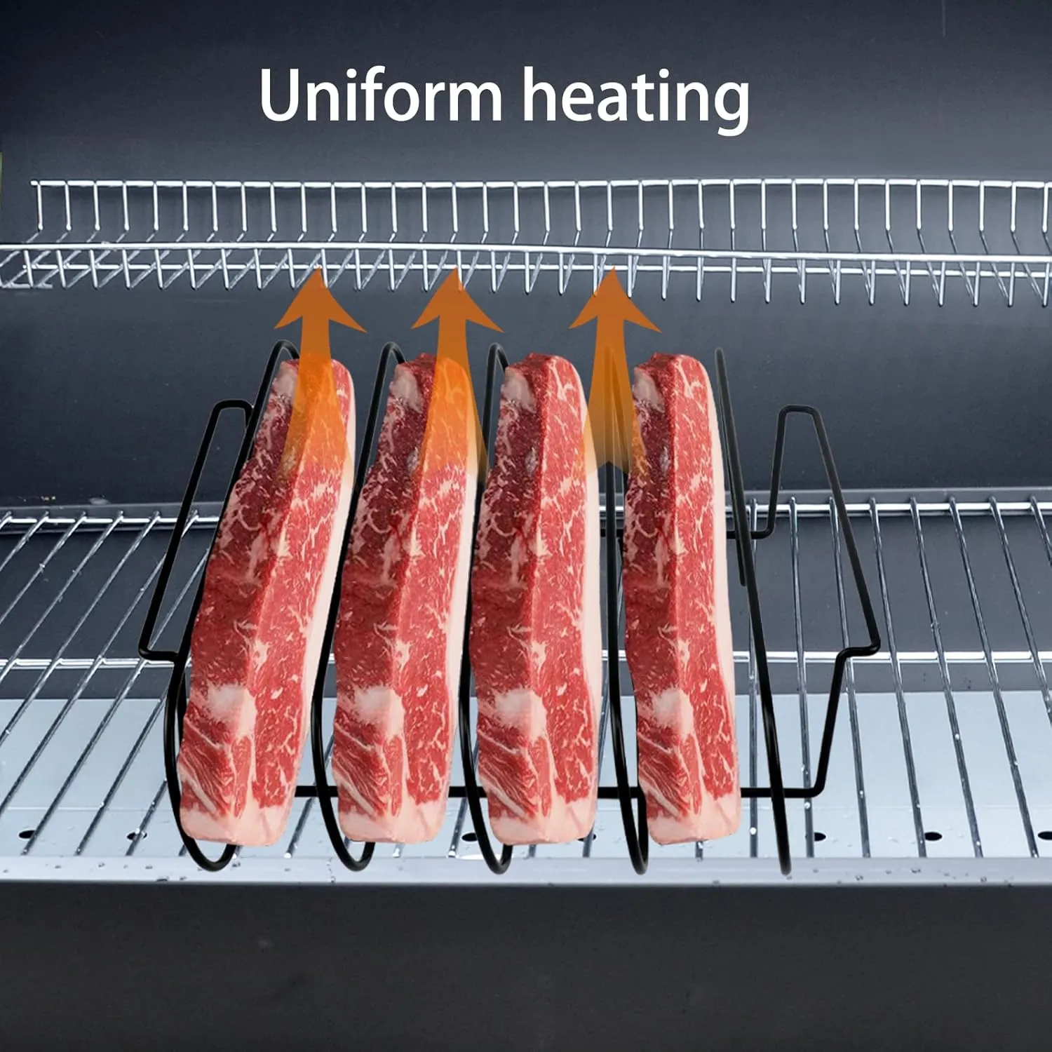 Rib Rack for Smoking, Black Non-Stick Coated Steel 11 in Rib Rack with 2 Meat Shredder Claws, Black PP Tray, Perfect for Grilling, Smoking, BBQ Accessories and Outdoor BBQ Set