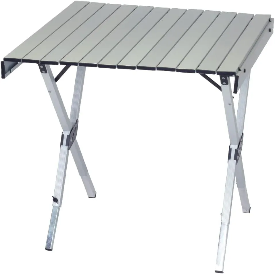 RIO Brands Compact Expandable Outdoor and Camping Aluminum Roll-Top Heat Dissipating Picnic Table, Silver, 2 in 1
