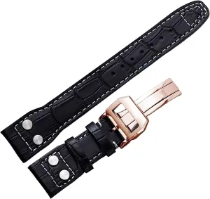 Rivet Cow Leather Wristband For IWC Pilot Mark Series Watch Band Genuine Leather Strap Accessories 22mm