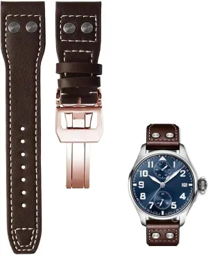 Rivet Leather Watch Strap For IWC Pilots Iw500916 Sweat Proof Watch Strap Accessories 21 22mm