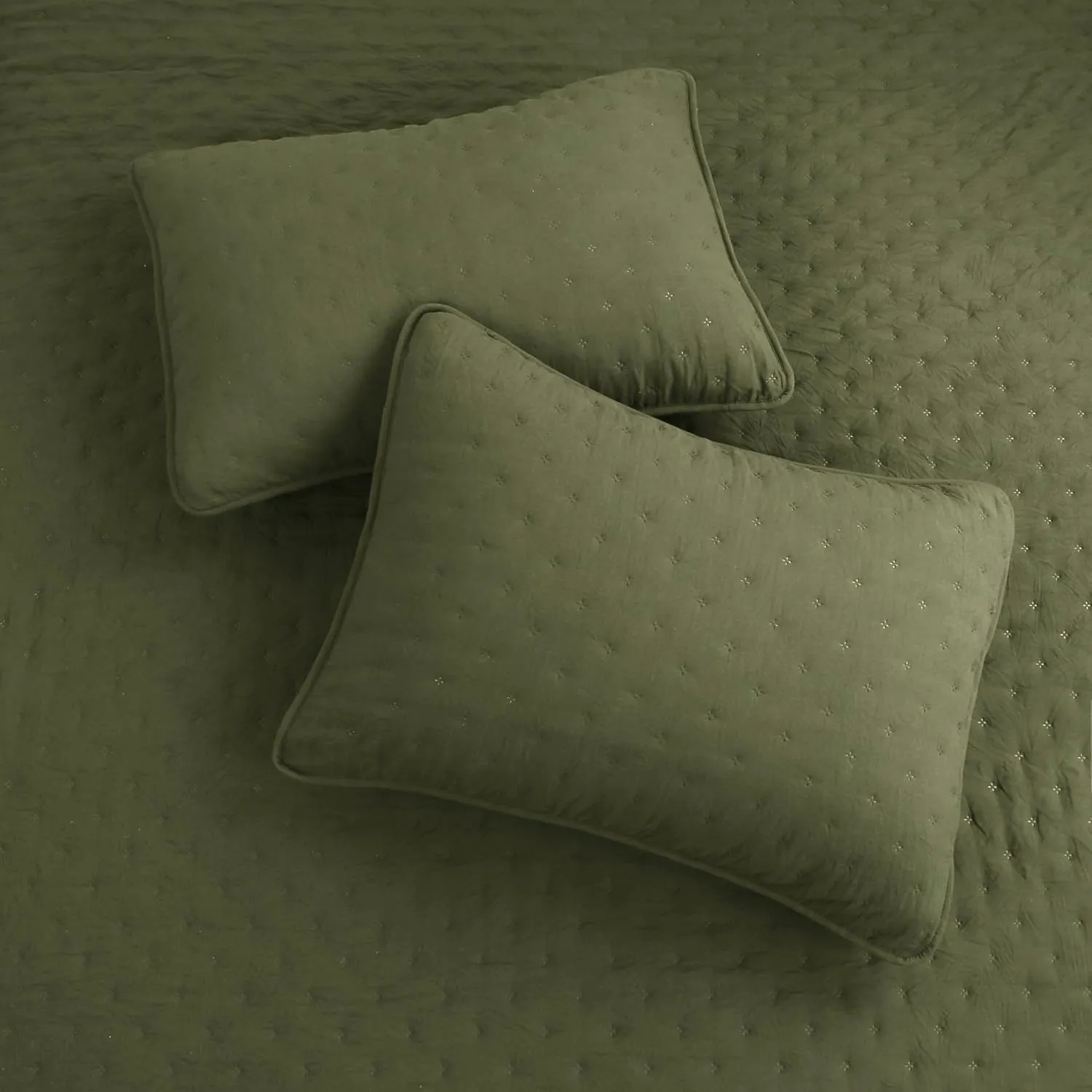 ROARINGWILD Green Twin Size Quilt Bedding Sets with Pillow Sham, Olive Lightweight Soft Bedspread Coverlet, Sage Quilted Blanket Thin Comforter Bed Cover, All Season, 2 Pieces, 68x90 inches