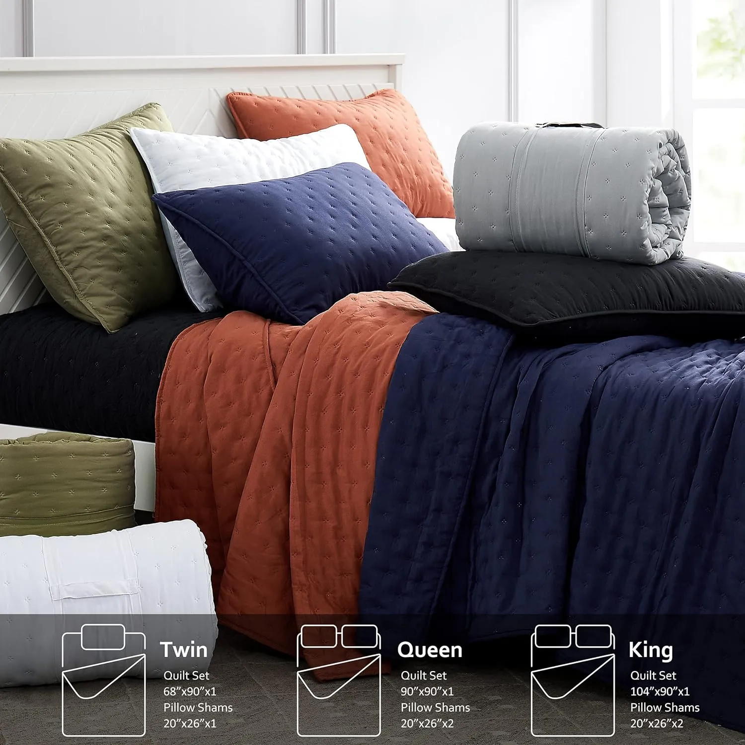 ROARINGWILD Green Twin Size Quilt Bedding Sets with Pillow Sham, Olive Lightweight Soft Bedspread Coverlet, Sage Quilted Blanket Thin Comforter Bed Cover, All Season, 2 Pieces, 68x90 inches