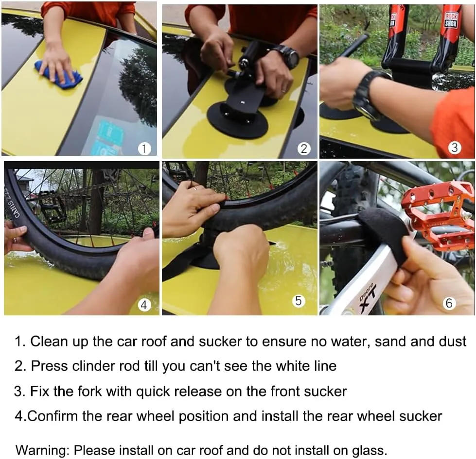 ROCKBROS Suction Cup Bike Rack for Car Roof Top Sucker Bike Rack Quick Release Aluminium Alloy Bike Carrier with Sucker for 1 Bike