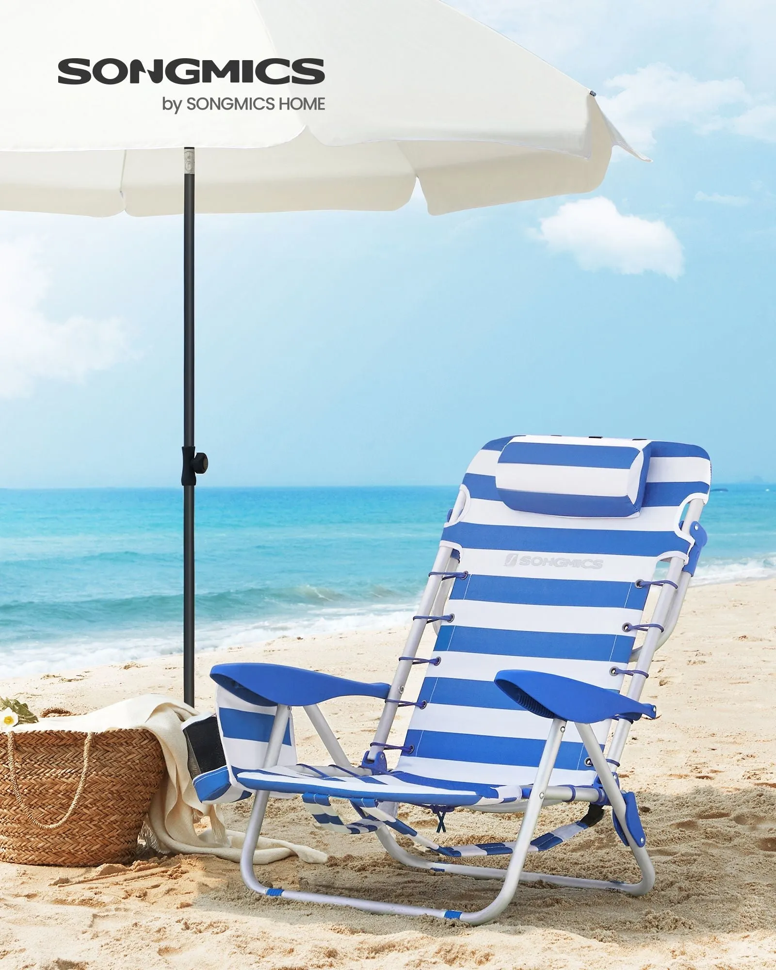 Rootz Aluminum Camping Chair Set - Blue-White - Oxford Fabric - Lightweight Foldable Chairs - 68cm x 63cm x 75cm
