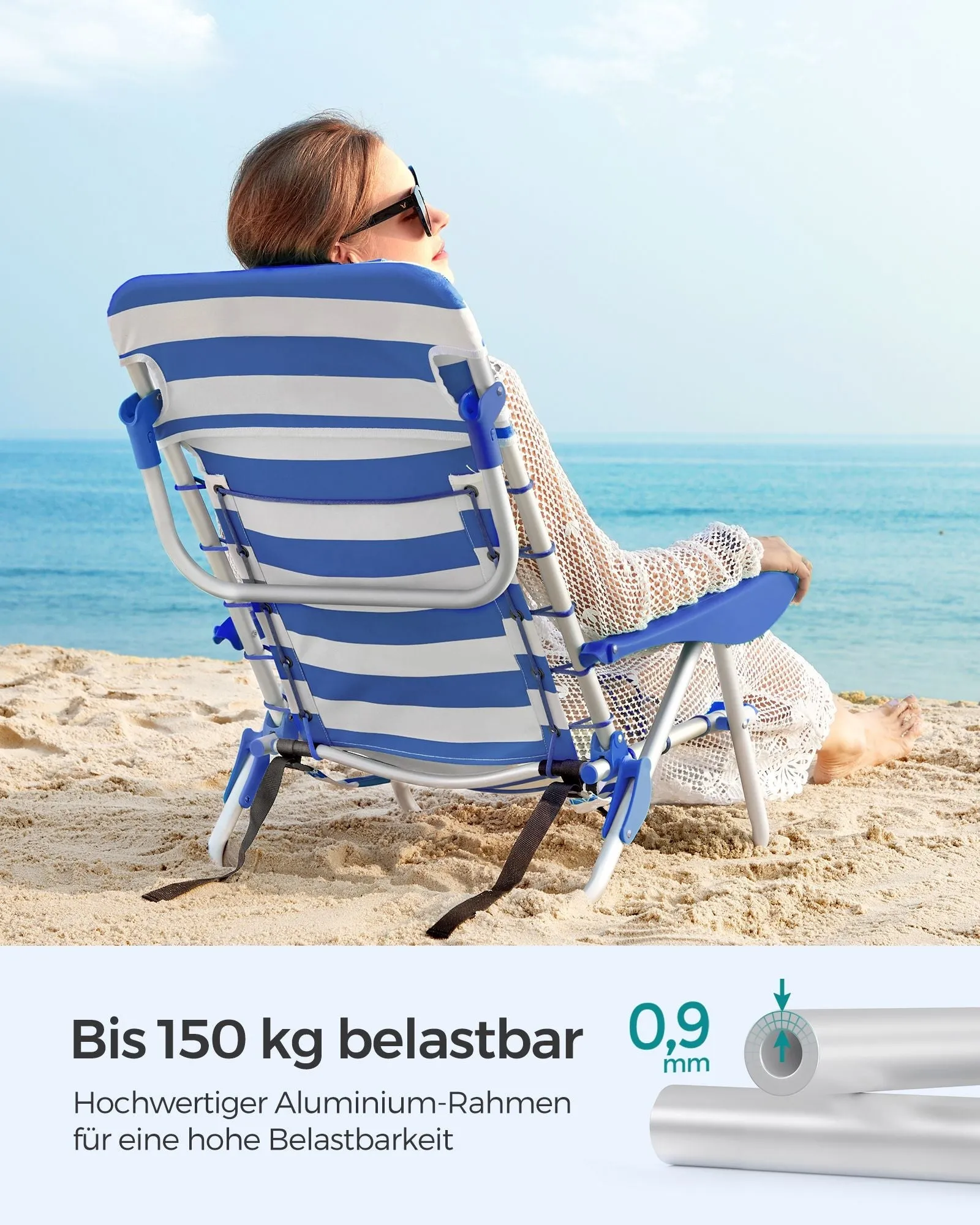 Rootz Aluminum Camping Chair Set - Blue-White - Oxford Fabric - Lightweight Foldable Chairs - 68cm x 63cm x 75cm
