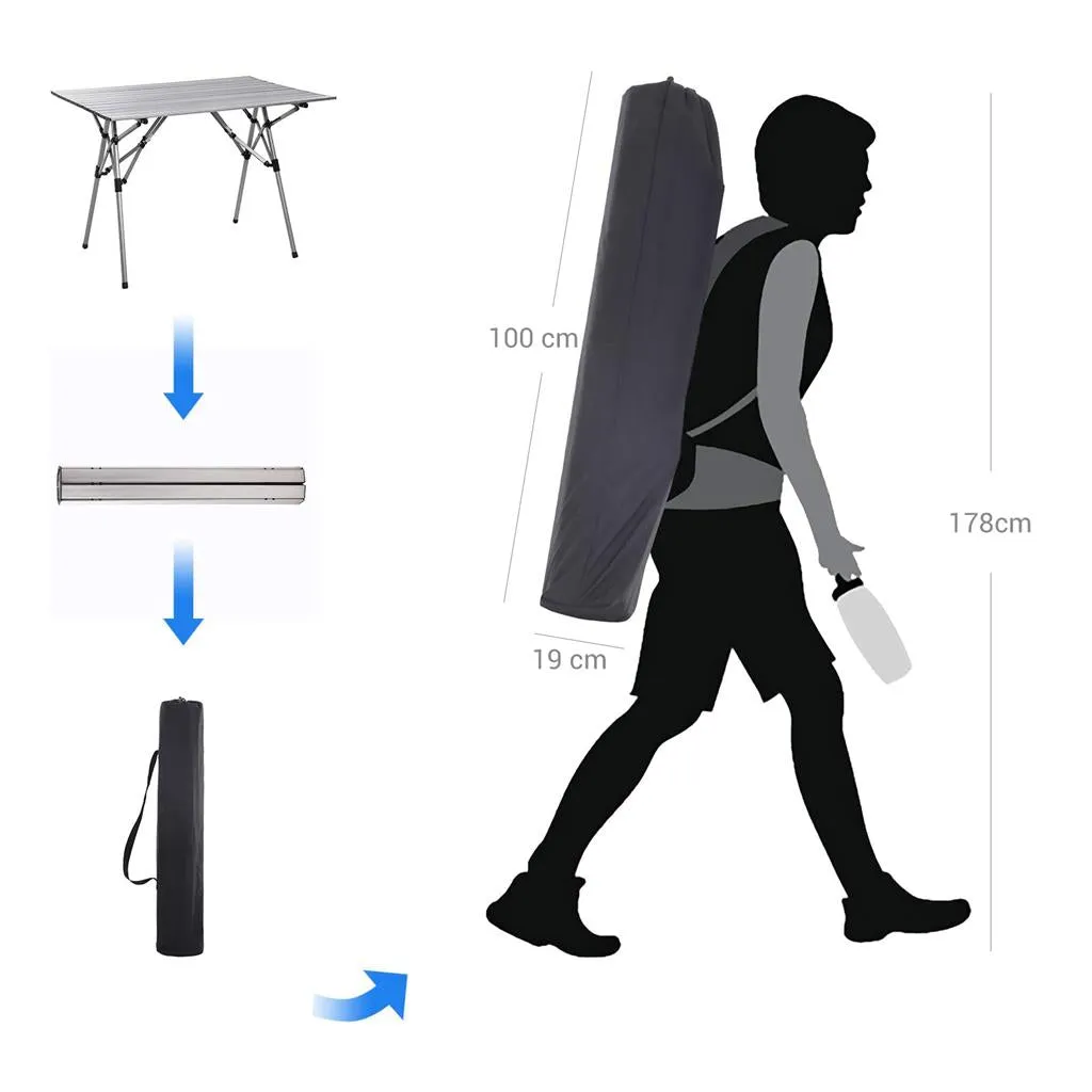 Rootz Aluminum Camping Table - Picnic Table - Outdoor Table - Stable & Lightweight - Foldable Design - High-Quality Aluminum - Portable & Compact - 100cm x 69cm x 70cm