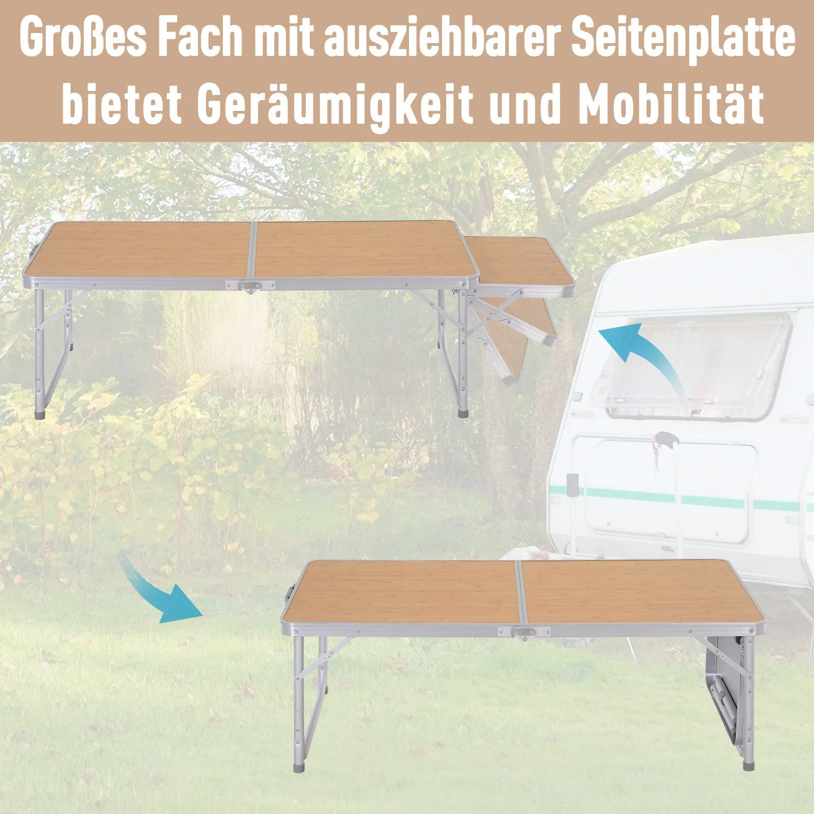 Rootz Camping Table - Folding Table - Picnic Table - Height Adjustable - Aluminum Build - 120x60x40/70cm