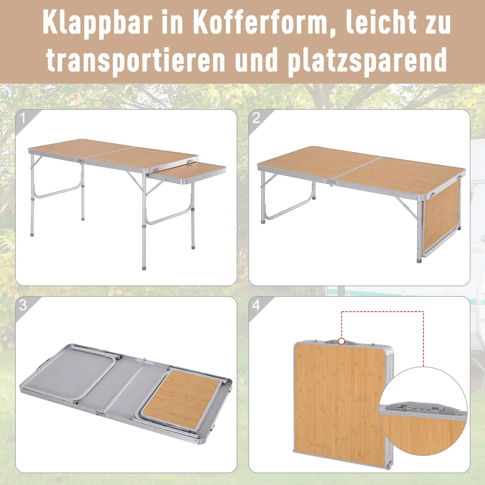 Rootz Camping Table - Folding Table - Picnic Table - Height Adjustable - Aluminum Build - 120x60x40/70cm