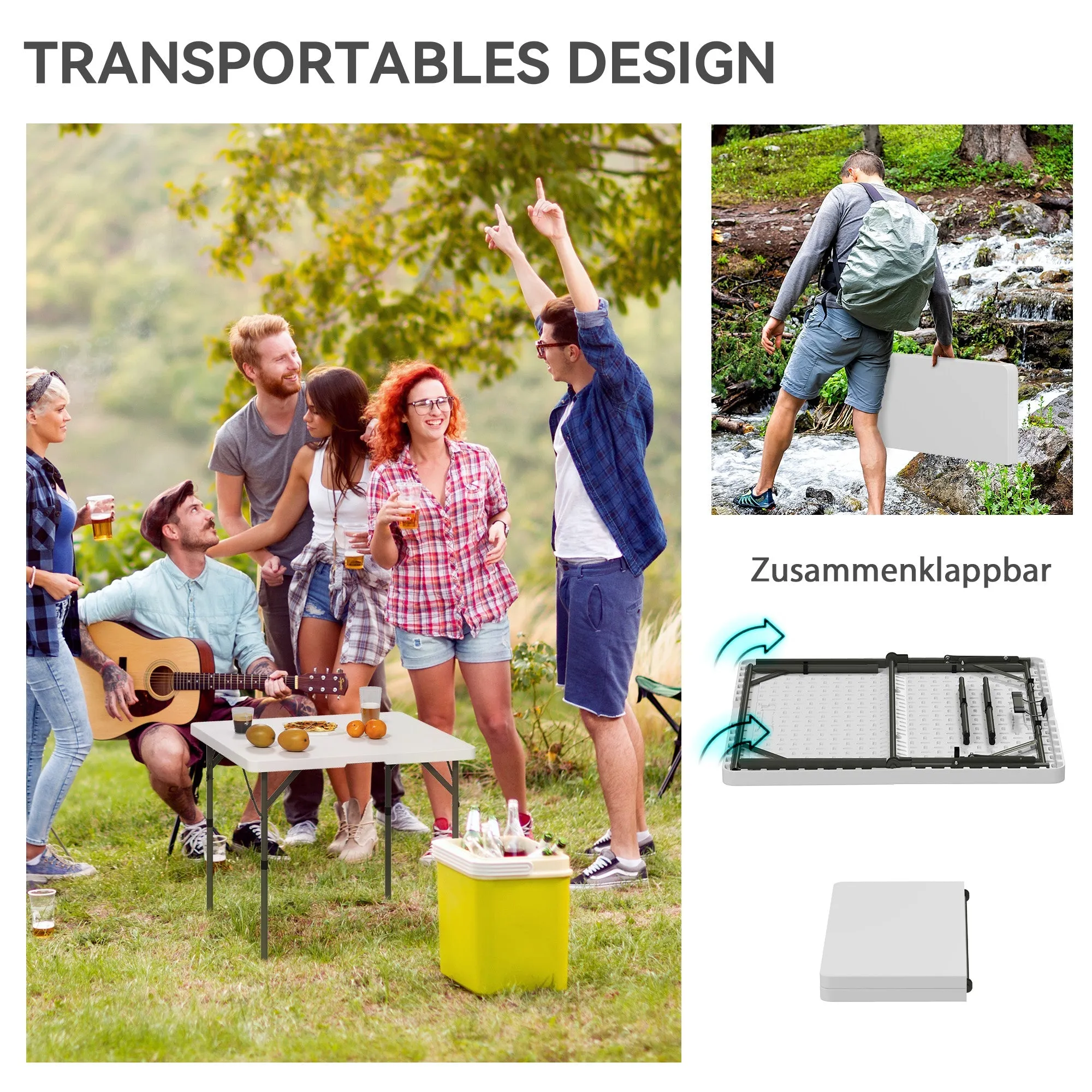 Rootz Foldable Picnic Table - Camping Table - Adjustable Height Table - Easy Transport - 86 x 86 x 74 cm