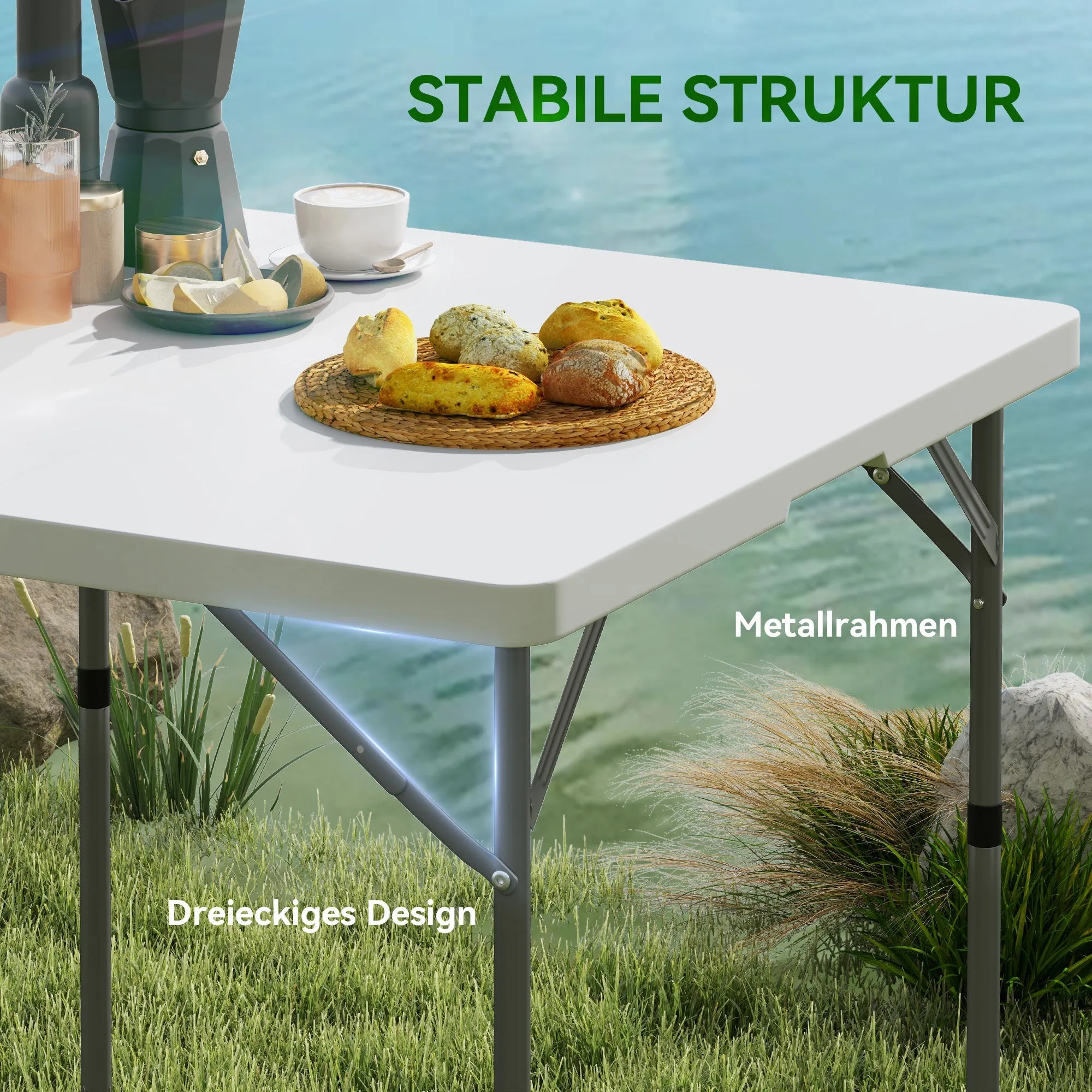 Rootz Foldable Picnic Table - Camping Table - Adjustable Height Table - Easy Transport - 86 x 86 x 74 cm