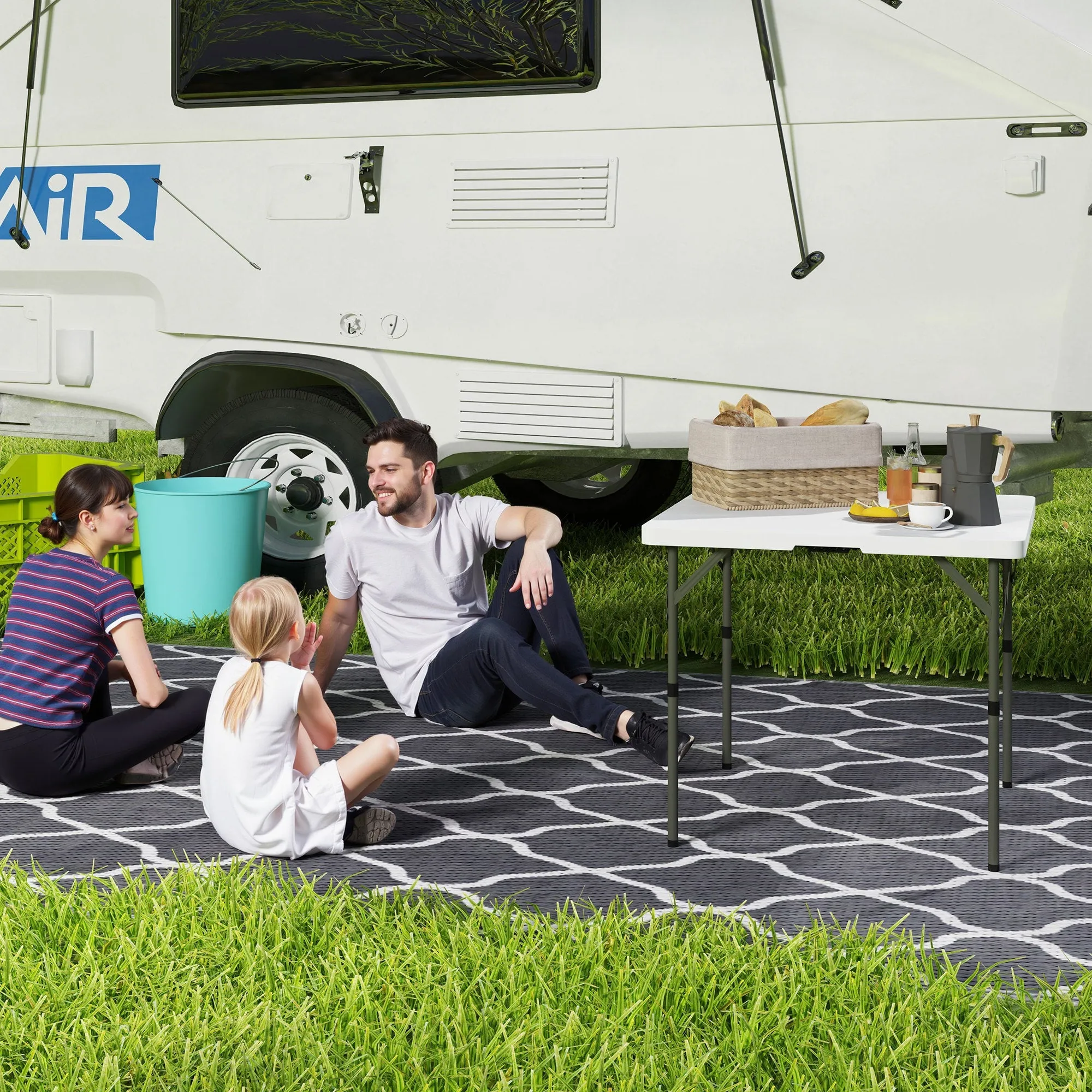 Rootz Foldable Picnic Table - Camping Table - Adjustable Height Table - Easy Transport - 86 x 86 x 74 cm
