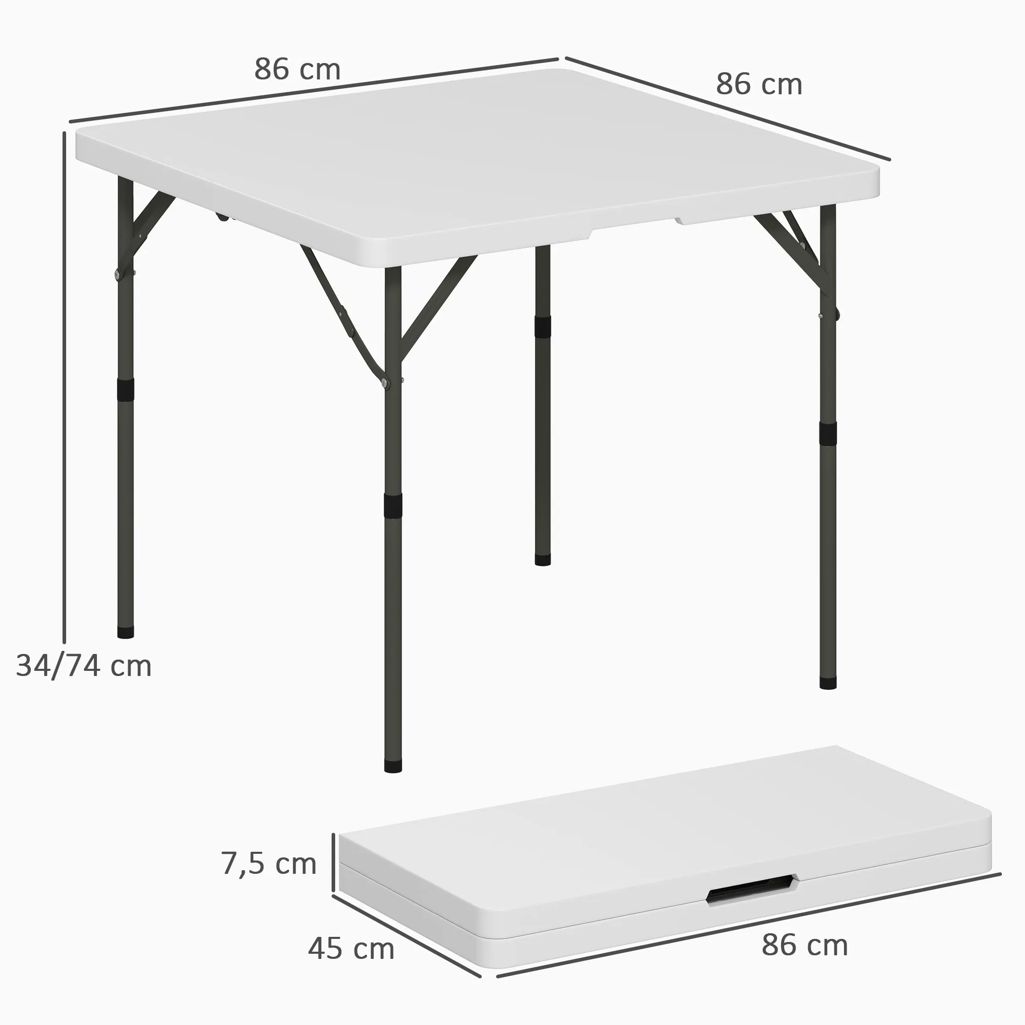 Rootz Foldable Picnic Table - Camping Table - Adjustable Height Table - Easy Transport - 86 x 86 x 74 cm